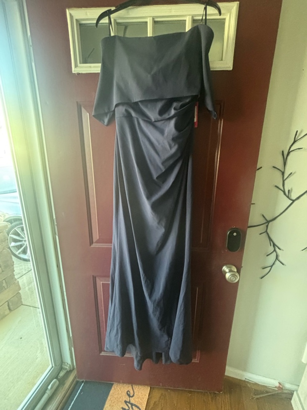 Vince Camuto Navy Strapless Overlay Evening Gown